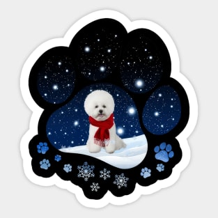 Snow Paw White Bichon Frise Christmas Winter Holiday Sticker
